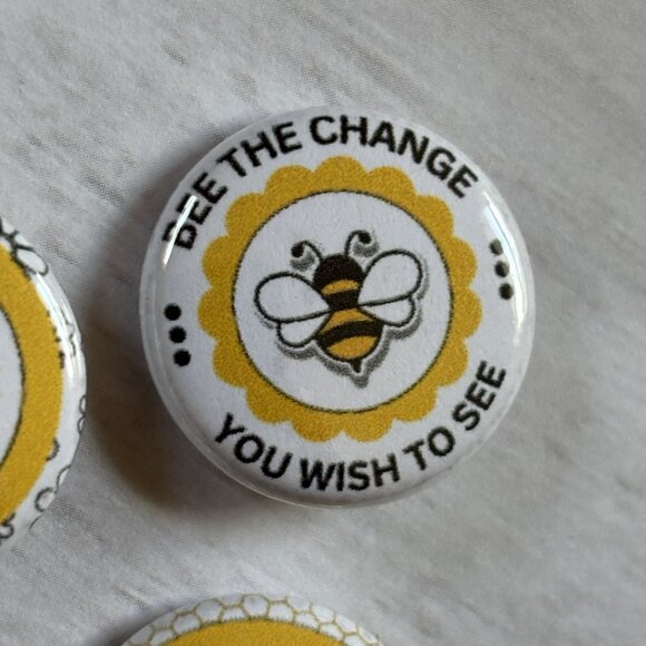Bee Happy Pinback Button Set Cute 1" Bee-Theme Pins | Bee Kind, Smile, Bee Happy - Picture 4 of 5